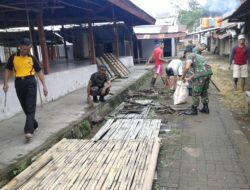 Ba Tuud Koramil 1411-02/Bulukumpa Pimpin Gotong Royong Bersihkan Pasar  Palampang 